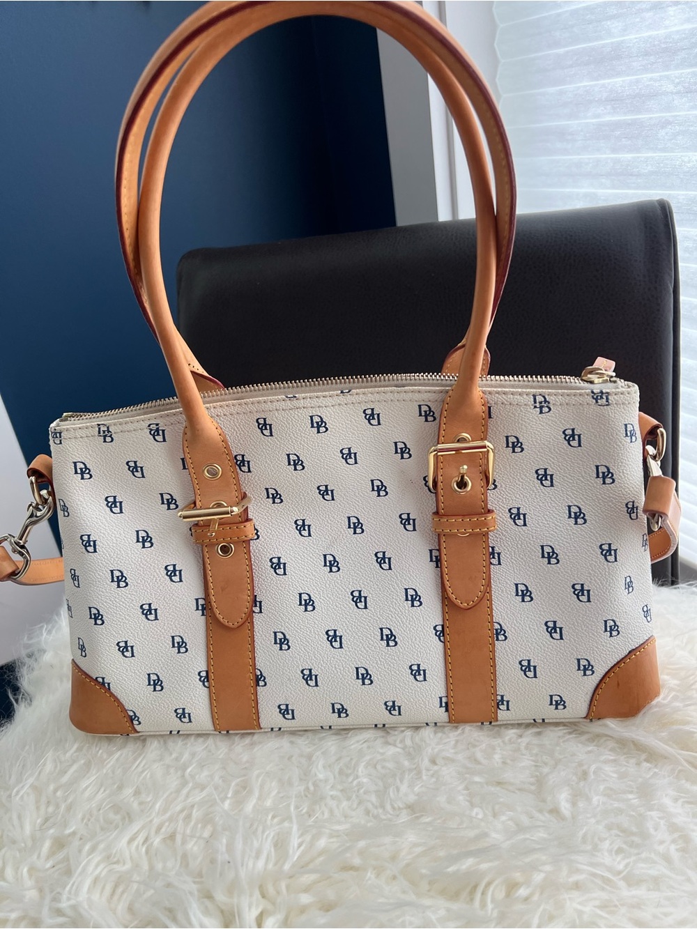 Dooney & Bourke VINTAGE Ivory Satchel with Tan Trim